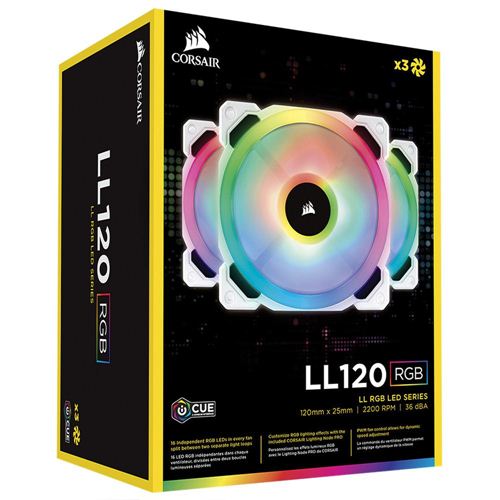 Corsair LL120 White RGB Hydraulic Bearing 120mm Case Fan with Lighting Pro - Triple Pack - Micro
