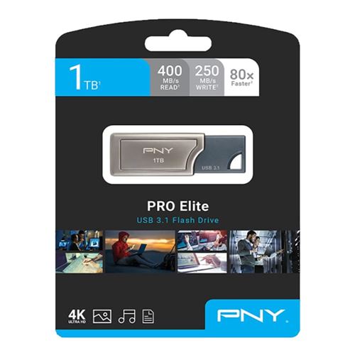PNY 1TB PRO Elite SuperSpeed+ 3.1 (Gen 1) Flash Drive - Silver - Micro