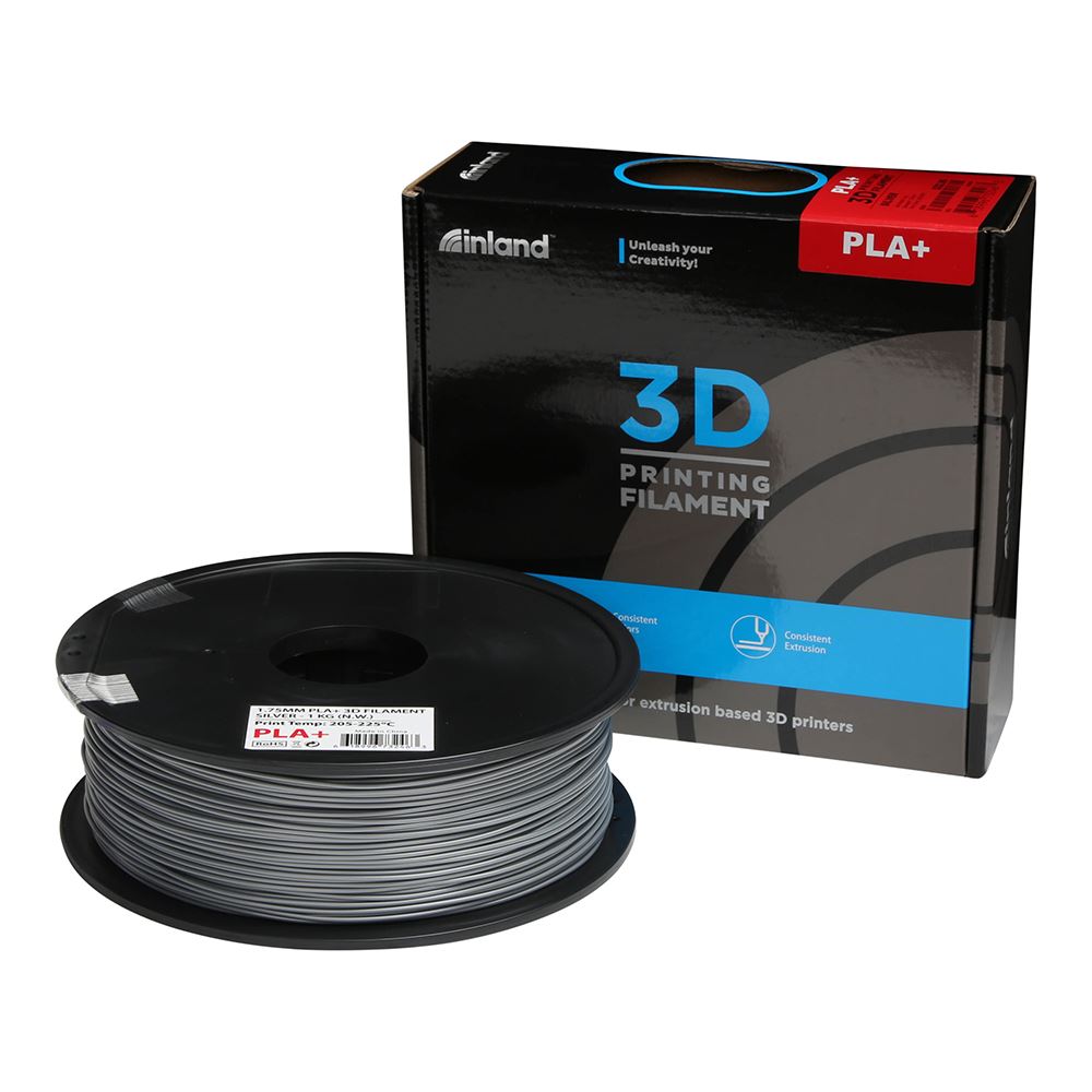 Inland 1.75mm PLA+ 3D Printer Filament 1.0 Kg (2.2 Lbs.) Spool - Silver ...