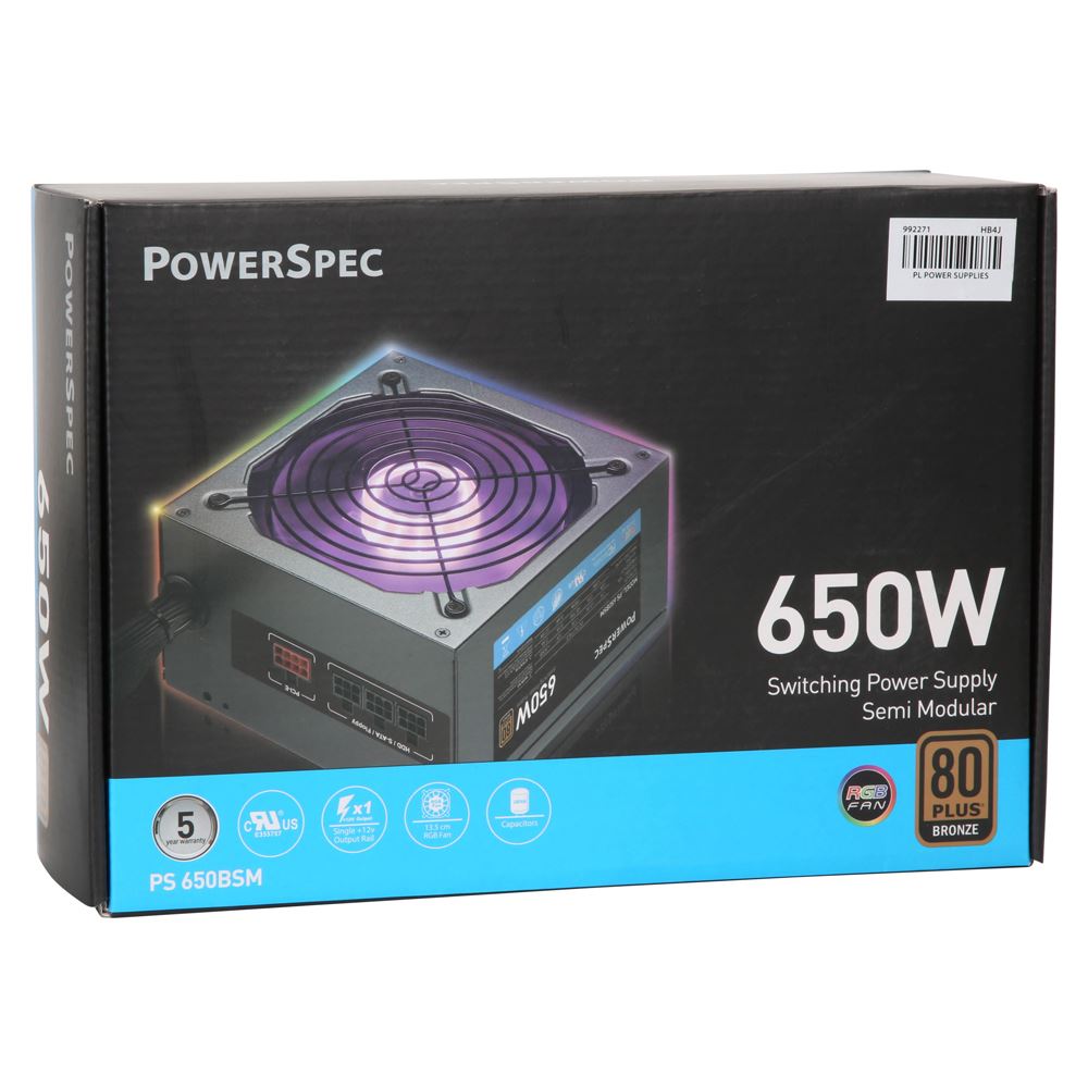 Micro Center Powerspec Rgb 650 Watt 80 Plus Bronze Atx Semi Modular Power Supply Ps 650bsm Rgb 