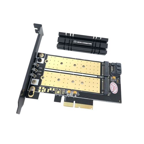 Micro Connectors M.2 NVMe + M.2 SATA 80mm SSD PCIe x4 Adapter with Heat  Sink Model PCIE-M20802HS - Micro Center
