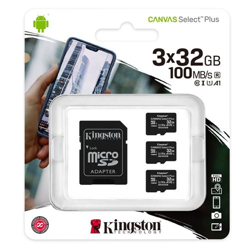 Kingston 32GB Canvas Select Plus Class 10/ UHS-1 Flash Memory Card w/ Adapter (3 Pack) - Micro Center