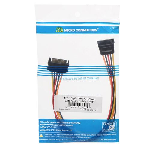 Micro Connectors 15-pin SATA Male to 15-pin SATA Female Power Extension  Cable 12 in. - Micro Center