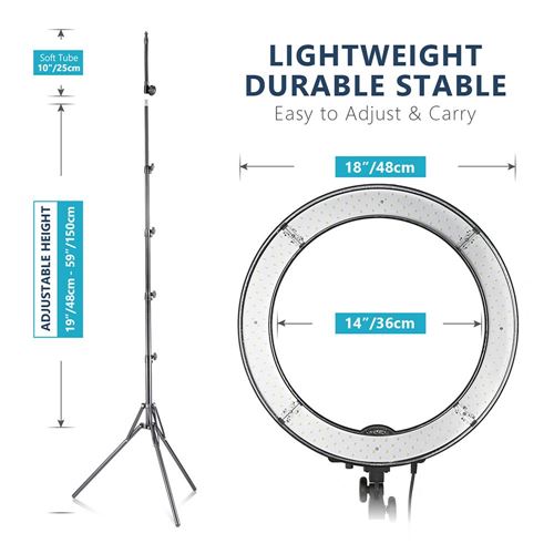 Neewer Ring Light Kit [Upgraded Version-1.8cm Ultra Slim] - 18 inches,  3200-5600K, Dimmable LED Ring Light with Light Stand, Rotatable Phone  Holder