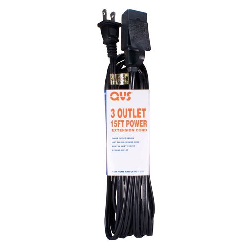 QVS 3 Outlet Power Extension Cord 10 ft. Black - Micro Center
