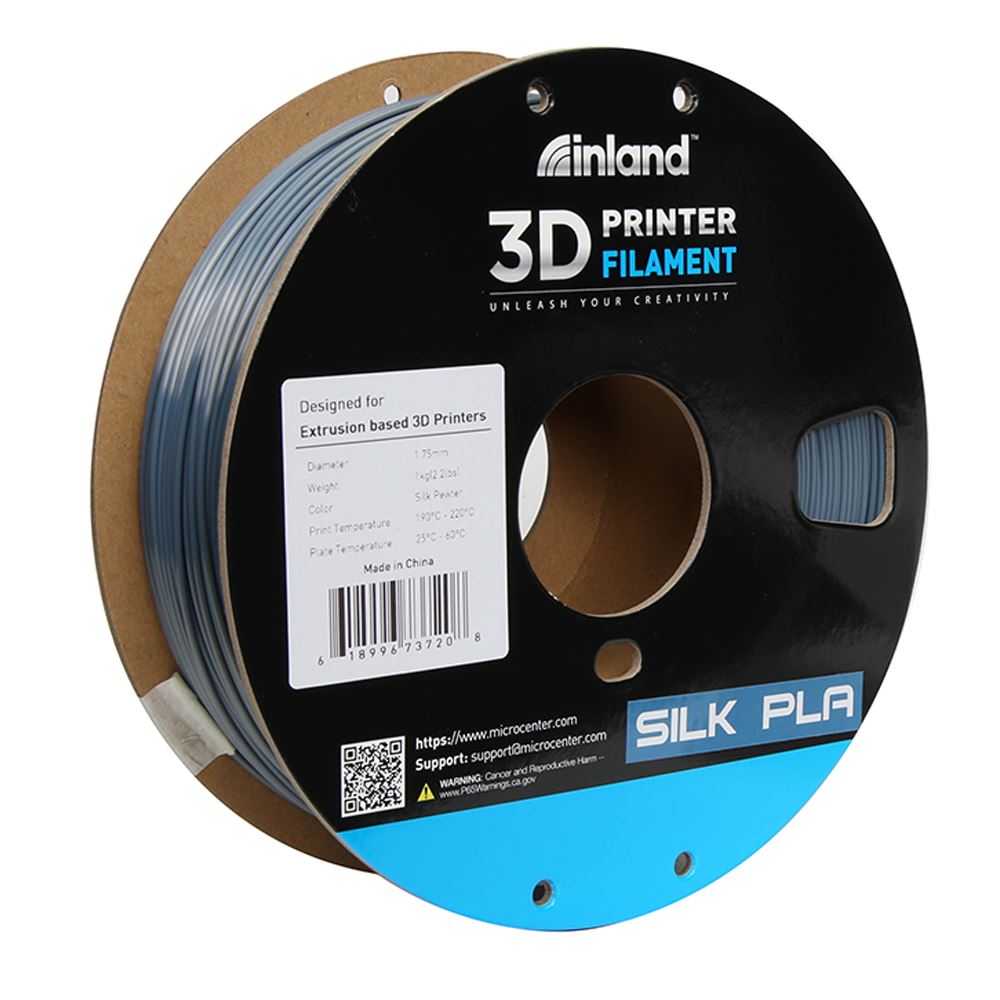 Inland 1.75mm Pewter Silk PLA 3D Printer Filament - 1kg Spool (2.2 Lbs ...