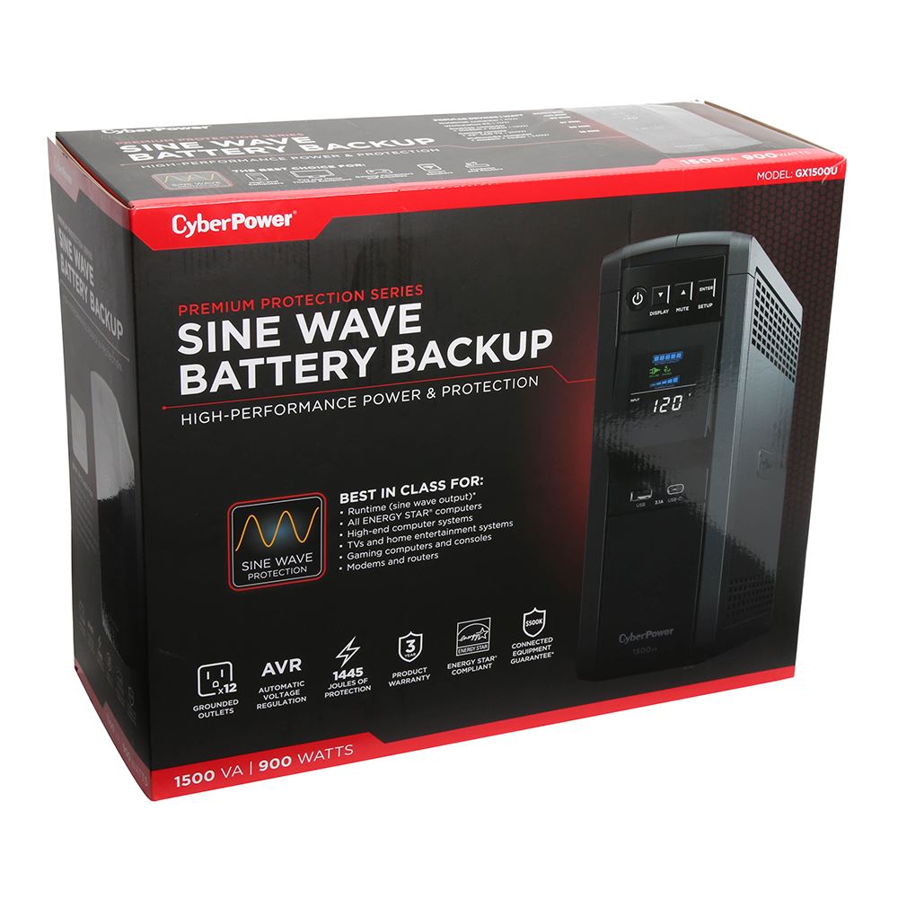 CyberPower Systems Battery Backup UPS (GX1500U); 1500 VA, 900 W, 120 V