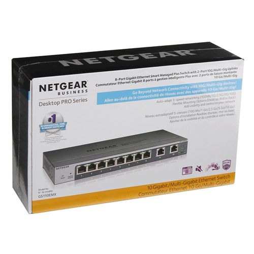  NETGEAR 10-Port Gigabit/10G Ethernet Unmanaged Switch (GS110MX)  - with 8 x 1G, 2 x 10G/Multi-gig, Desktop, Wall or Rackmount, and Limited  Lifetime Protection : Electronics