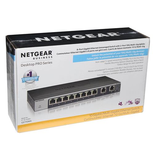 NETGEAR 10-Port Gigabit/10G Ethernet Unmanaged Switch (GS110MX) - with 8 x  1G, 2 x 10G/Multi-gig, Desktop, Wall or Rackmount, and Limited Lifetime