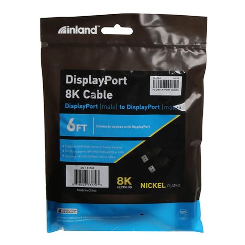 Inland DisplayPort 1.4 Male to DisplayPort 1.4 Male 8K Cable 10 ft. - Black  - Micro Center