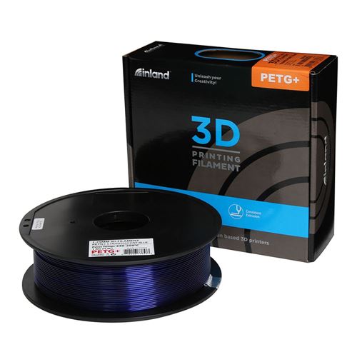 Inland 1.75mm PETG+ 3D Printer Filament - 1kg (2.2 lbs) Spool - Translucent  Blue - Micro Center