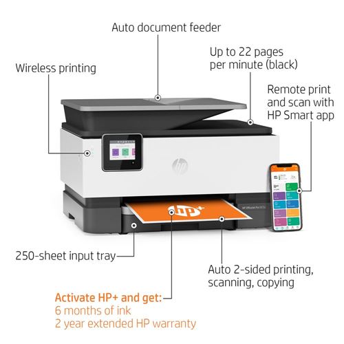 HP OfficeJet Pro 9015e All-in-One Wireless Color Printer; bonus 6 months Instant Ink HP+ - Micro
