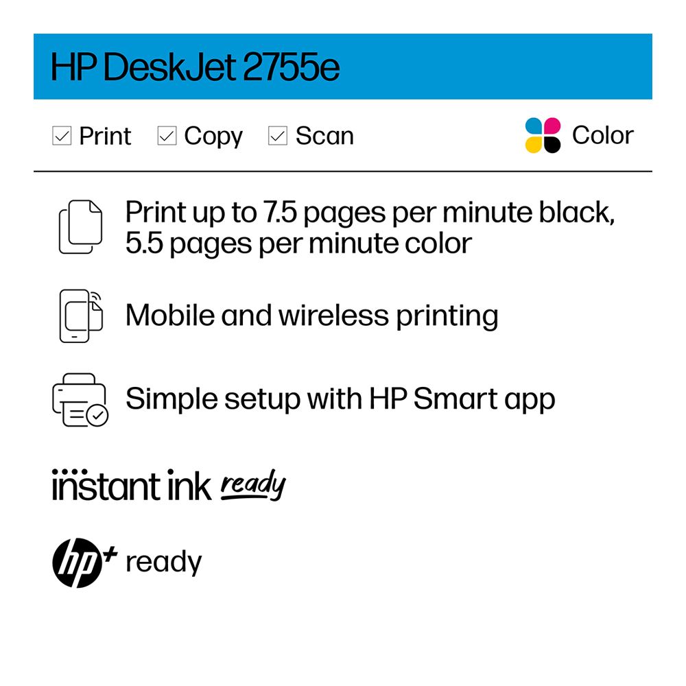 HP DeskJet 2755e All In One Wireless Color Printer 3 Months Instant   633435 231985 08 Front Zoom 