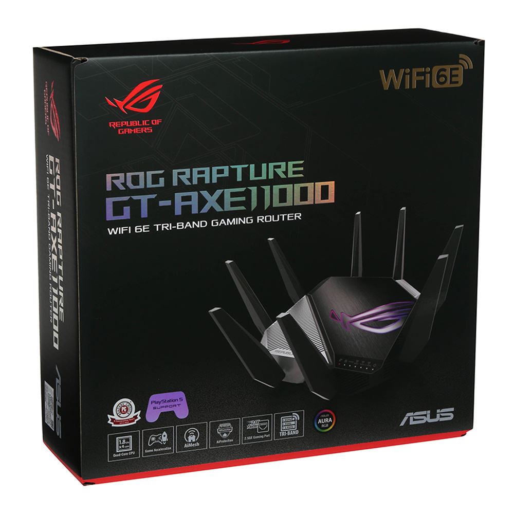 Asus Rog Rapture Gt Axe11000 Wifi 6e Tri Band Gigabit Wireless Gaming Router 6ghz Band 1 8ghz