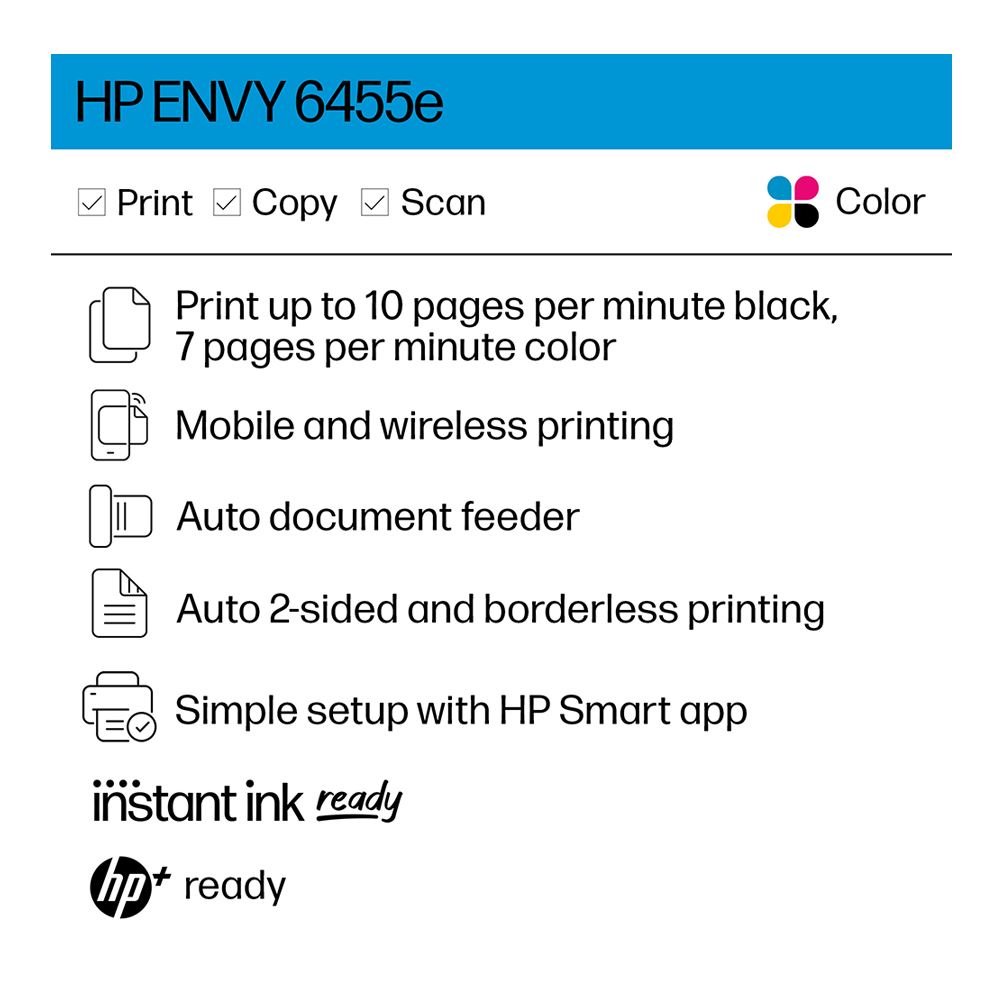 Hp Envy 6455e All In One Wireless Color Printer 3 Months Instant Ink Included With Hp Micro 4022