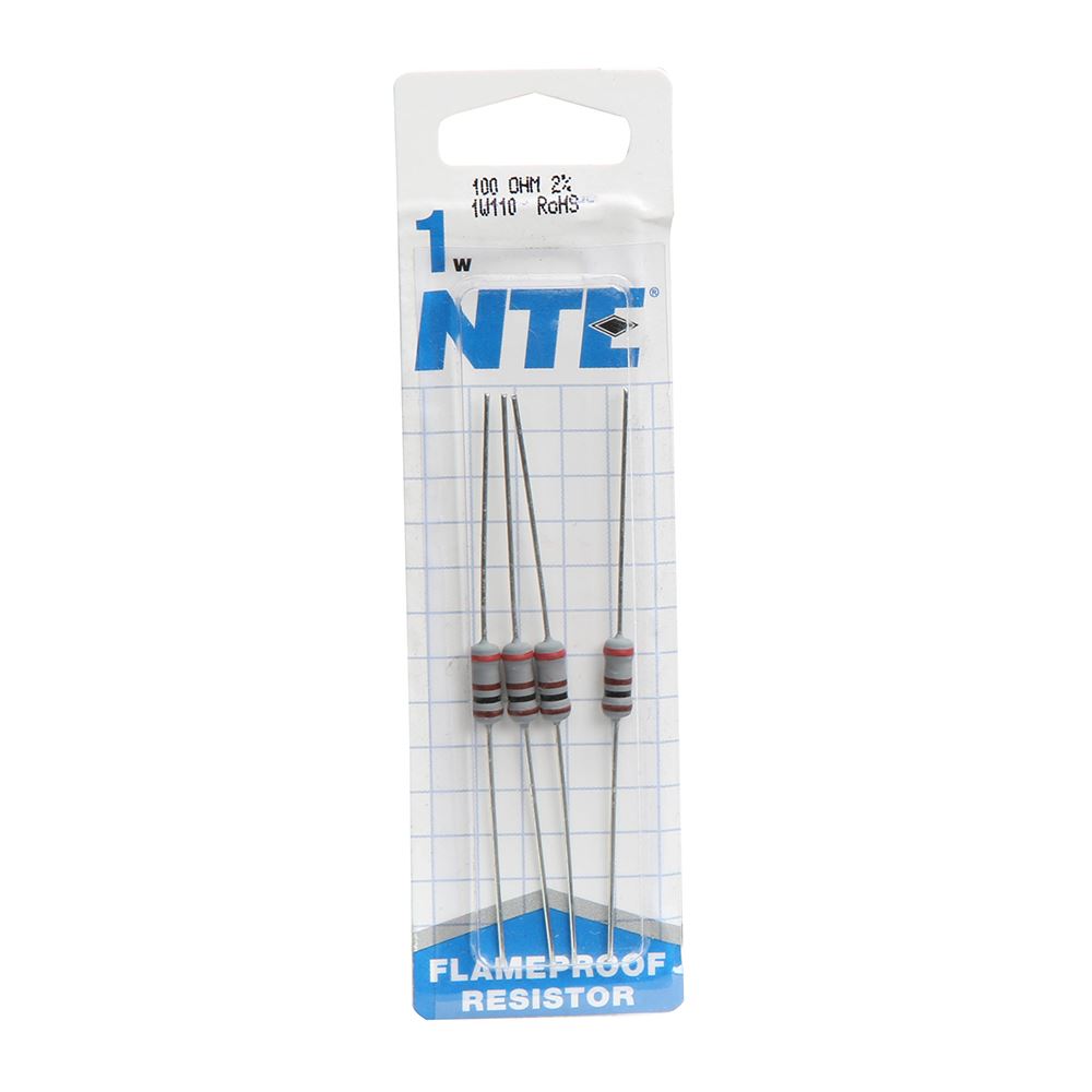 NTE Electronics Resistor 1 Watt Metal Oxide Film Flameproof 100 Ohm 2% ...