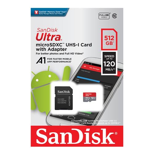 SanDisk 512GB Ultra microSDXC UHS-I Flash Memory Card Class 10 U1