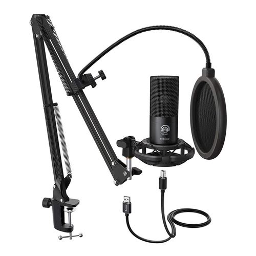 FiFine Studio Condenser USB Microphone with Adjustable Scissor Arm Stand Shock Mount for Instruments Voice Overs - Micro Center