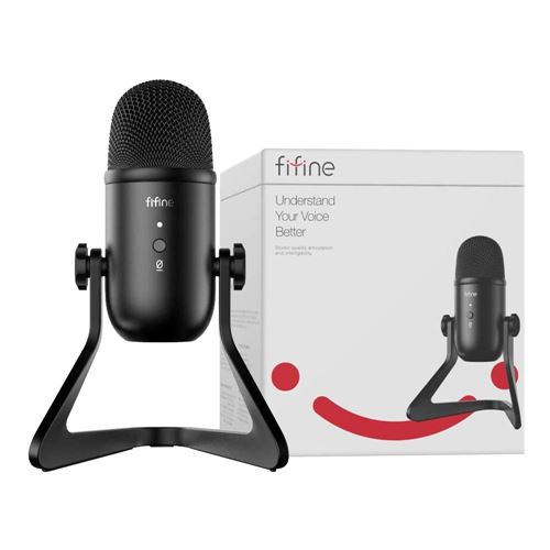 FIFINE USB Streaming Gaming Microphone, PC Condenser Desktop Mic for Video,  Home use, , with RGB Control, Gain Knob, 3.5mm Headphone Jack