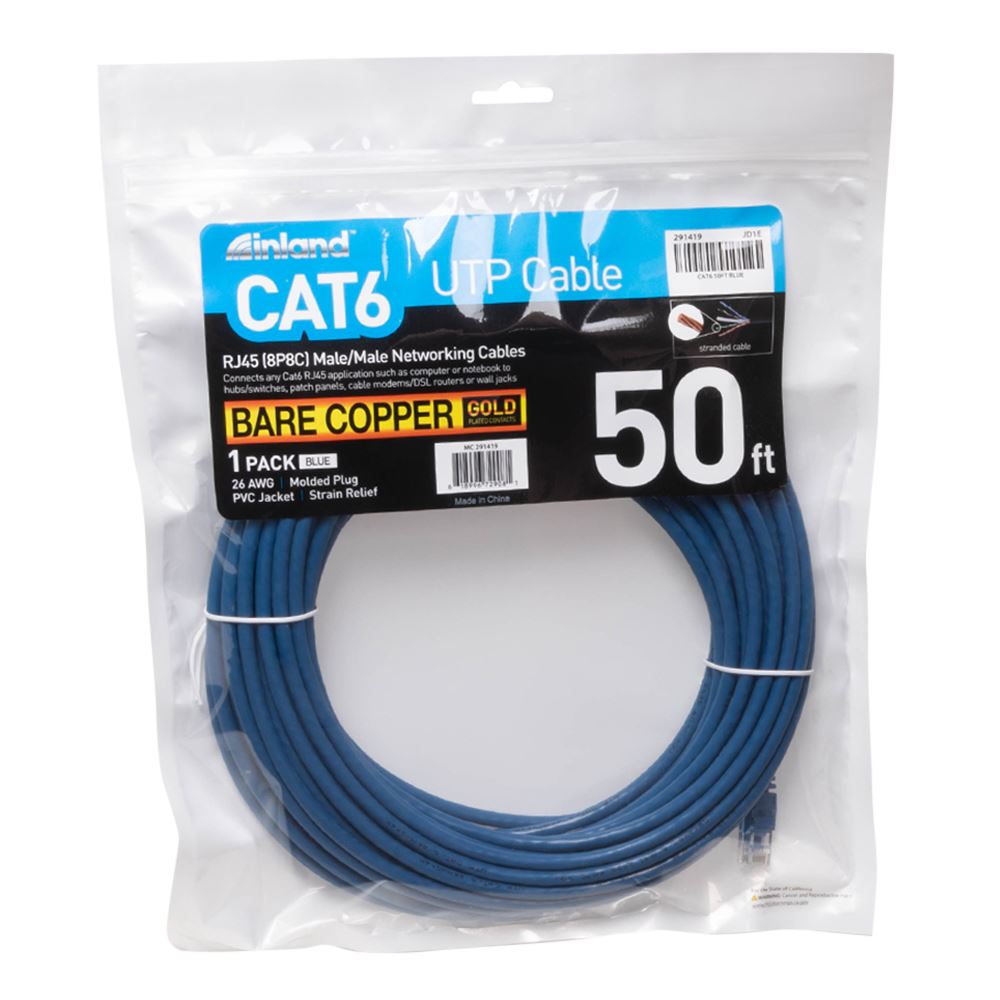 Inland 50 ft. CAT 6 UTP High Performance Ethernet Cable - Blue - Micro ...