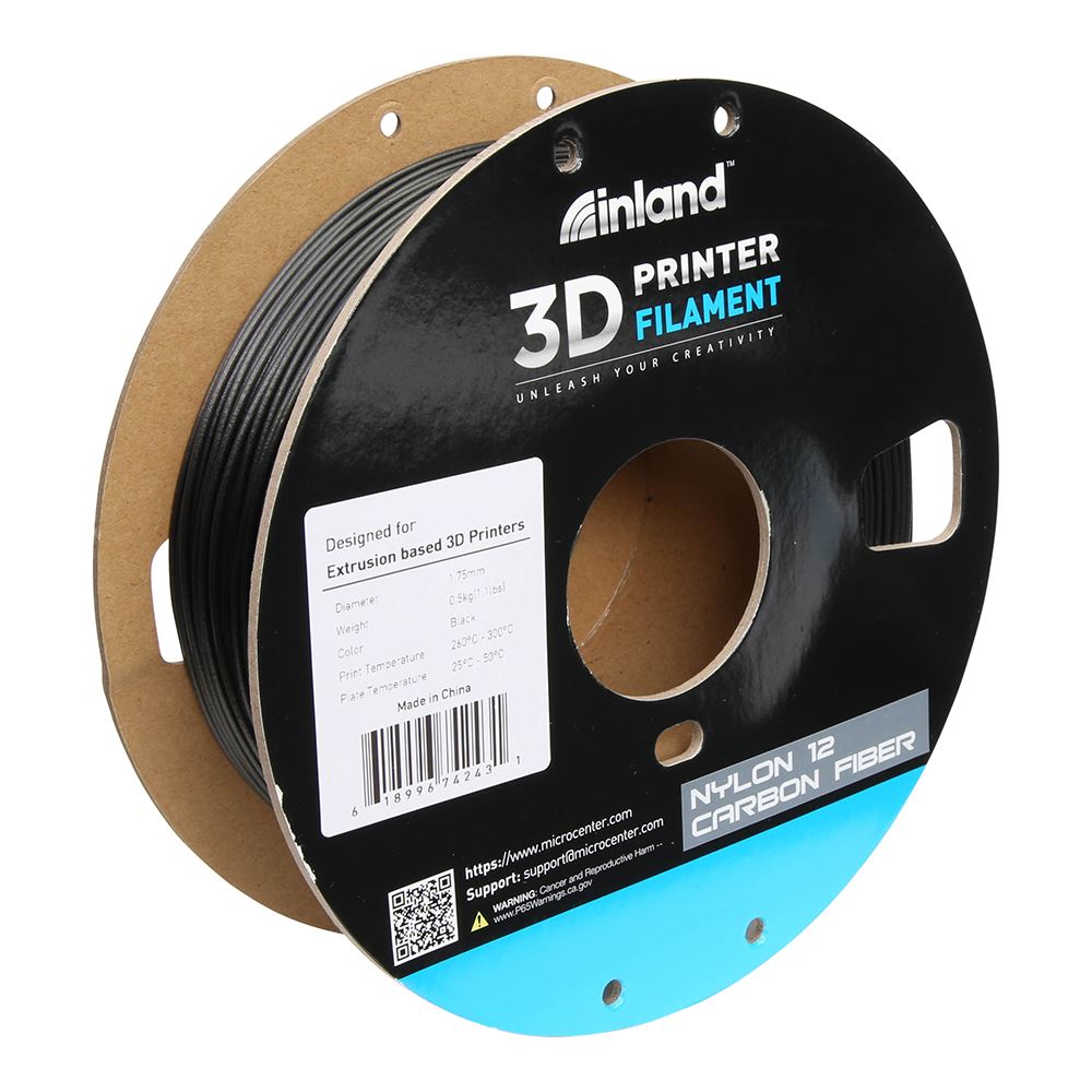 Inland 1.75mm Nylon Carbon Fiber 3D Printer Filament 0.5 kg (1.1 lbs