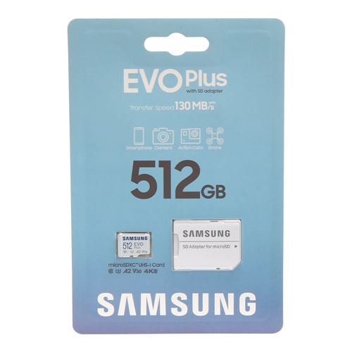 Samsung Evo plus 512 GB micro SD class 10 - read up to 130MB/s - avec
