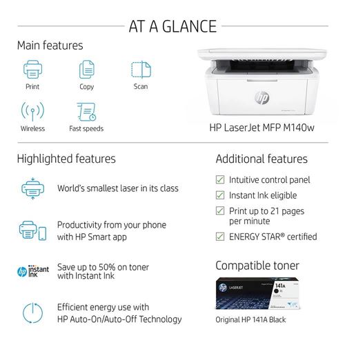 Center White HP LaserJet - Black M140w Wireless Printer & Micro