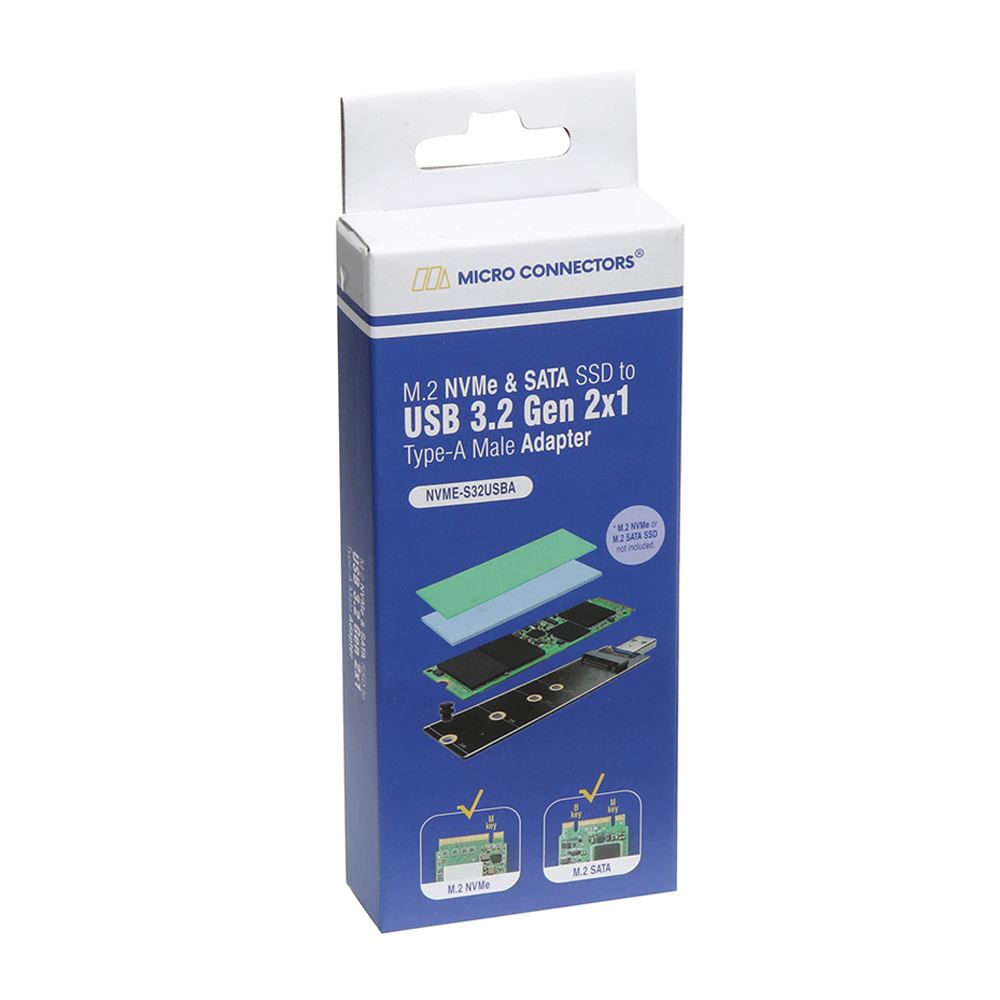 Micro Connectors M.2 NVMe & SATA SSD to USB 3.2 Gen 2 10Gbps TypeA