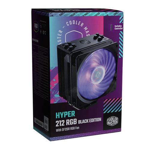 Cooler Master Hyper 212 RGB Black Edition Cooling System - Stylish,  Colourful and Precise - 4 Continuous Direct Contact Heat Pipes with Fins,  SF120R