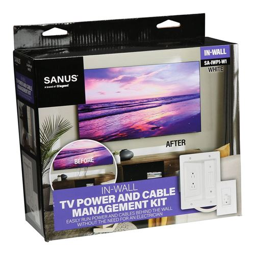 Sanus - In-Wall Cable Concealer TV and Soundbar Power Kit for Mounted TVs and Soundbars - White