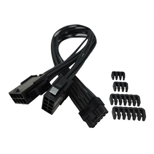 Micro Connectors Sleeved 12-Pin to Dual 8-Pin PCIe Extension Cable (Black) - Micro Center