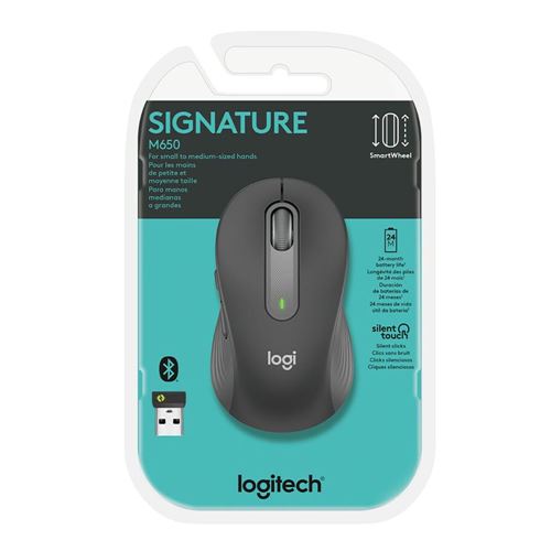 Logitech Signature M650 Right-Handed USB Receiver Wireless Mouse, Graphite  