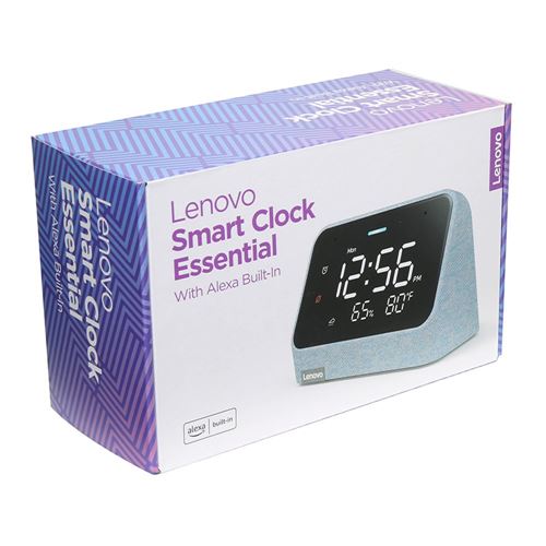 Lenovo Smart Clock Essential with Alexa Built-in - Blue; Digital Monochrome  LED with Auto-Adjustable Brightness; Smart Alarm - Micro Center