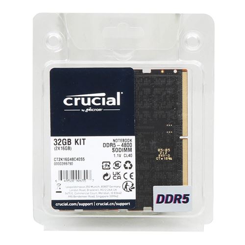 Crucial 32GB 2 16GB DDR5-4800 PC5-38400 CL40 Dual Channel Laptop Kit CT2K16G48C40S5 - Micro Center