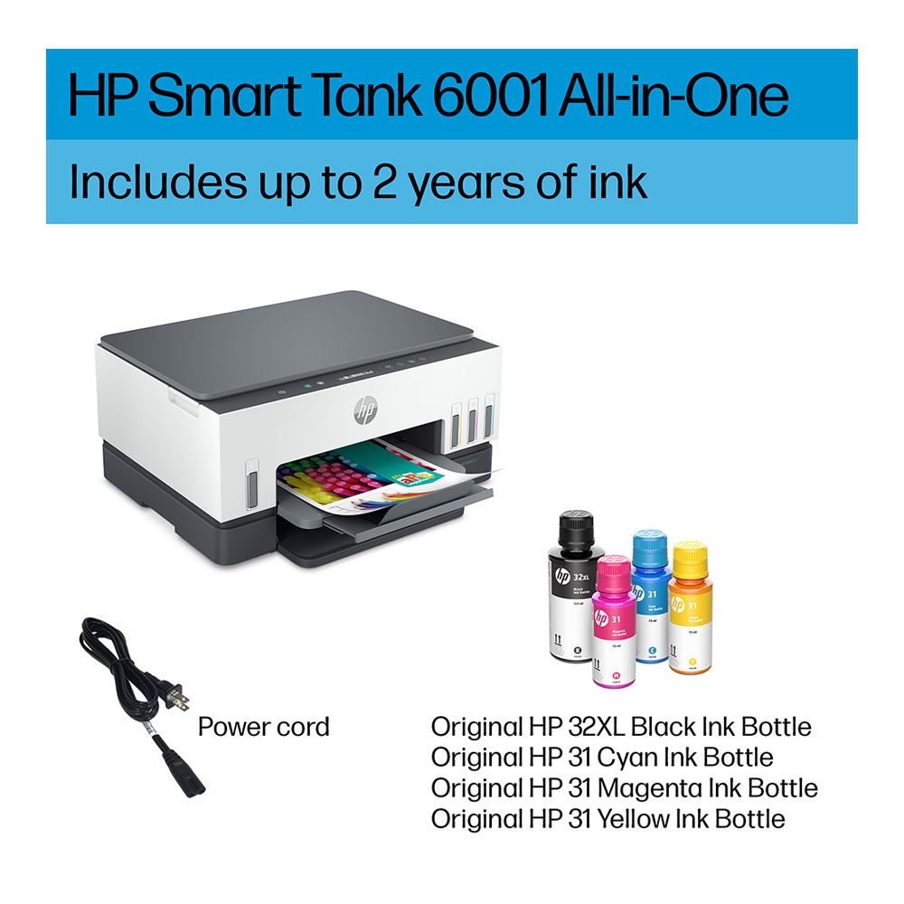 Hp Smart Tank 6001 Wireless All In One Ink Tank Printer With Up To 2 Years Of Ink Included 