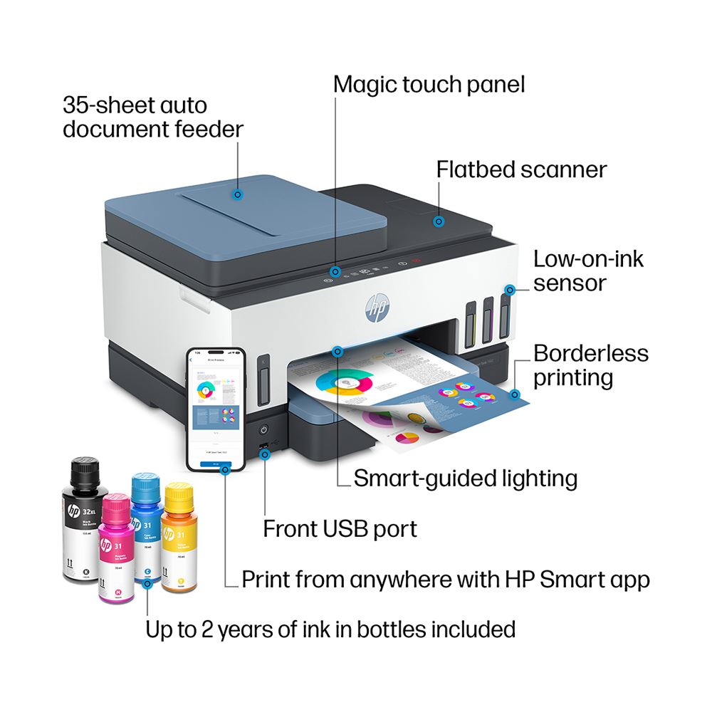 HP Smart Tank 7602 Wireless AllinOne Ink Tank Printer; with up to 2