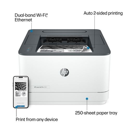 HP LaserJet Pro 3001dw - imprimante - Noir et blanc - laser