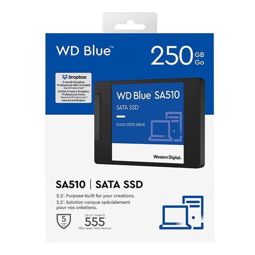 Western Digital 250GB WD Blue SA510 SATA Internal Solid State Drive SSD -  SATA III 6 Gb/s, 2.5/7mm, Up to 555 MB/s - WDS250G3B0A
