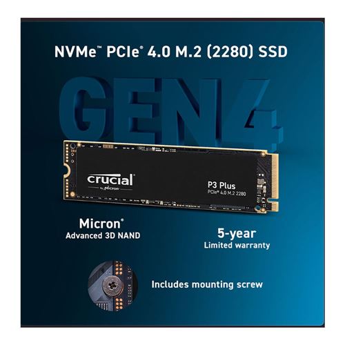 Crucial P3 500GB NVMe PCIe M.2 SSD