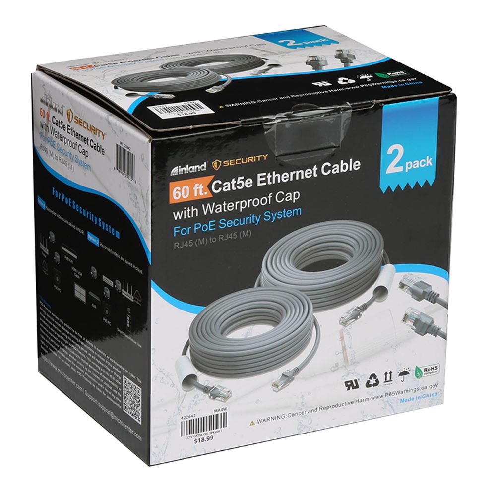 Inland 60 Ft. CAT 5E Solid UTP Ethernet Cables 2 Pack - Gray - Micro Center