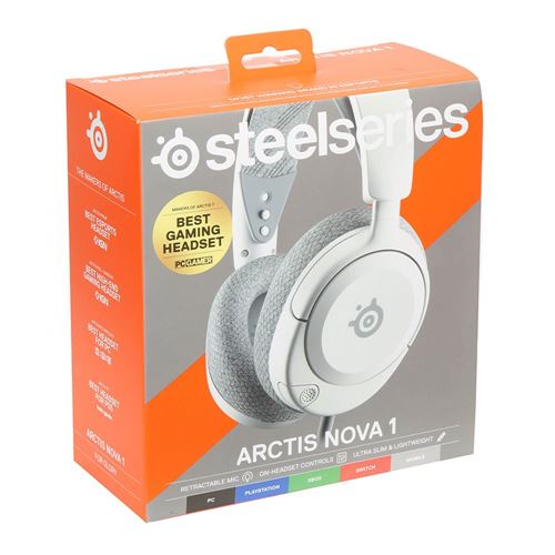  SteelSeries Arctis Nova 1P Multi-System Gaming Headset — Hi-Fi  Drivers — 360° Spatial Audio — Comfort Design — Durable — Lightweight —  Noise-Cancelling Mic — PS5/PS4, PC, Xbox, Switch - White : Video Games