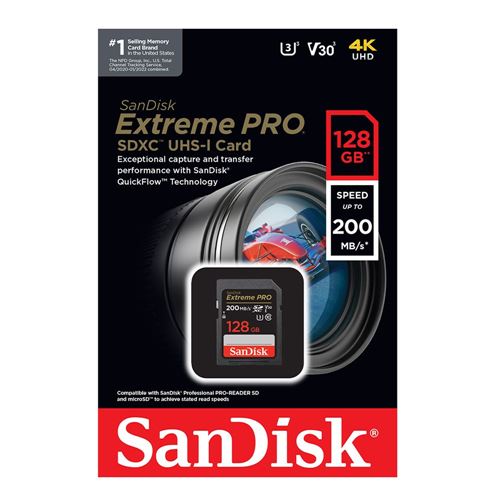 SanDisk 128GB Extreme UHS-I microSDXC Memory Card with SD Adapter - GP Pro