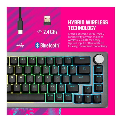 Cooler Master CK721 Wireless Mechanical - Space Gray Red Switch Keyboard