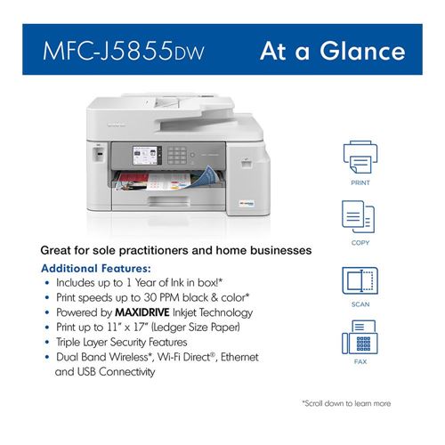  Brother Printer MFC-J6520DW Wireless Color Printer