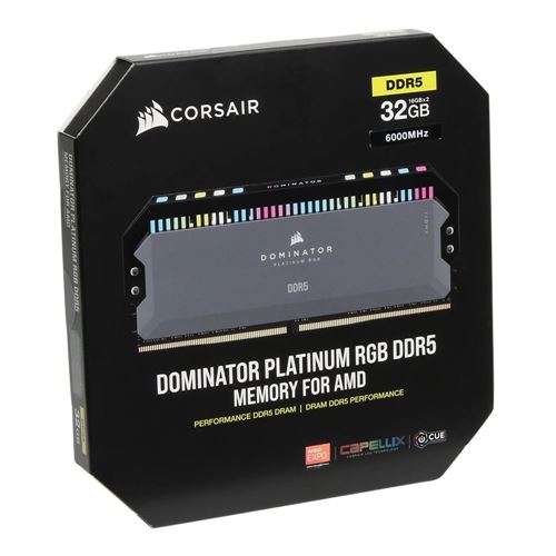Corsair - Dominator Platinum DDR5 RGB 32 Go (2 x 16 Go) 6000 MHz CL36 -  Gris - RAM PC - Rue du Commerce