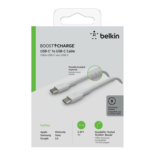 Belkin BOOST CHARGE Braided USB Type-C to USB Type-C Cable - White - Micro  Center