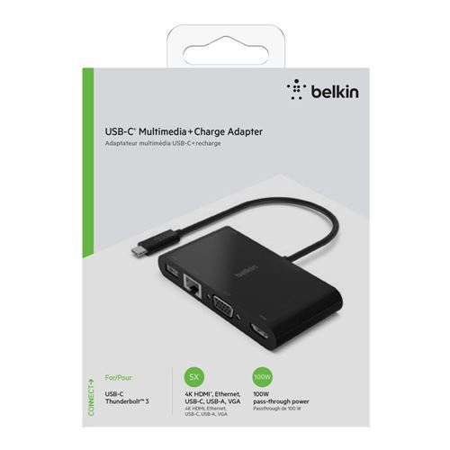 Belkin USB C Hub, 11-in-1 MultiPort Adapter Dock with 4K HDMI, DP, VGA, USB- C 100W PD Pass-Through Charging, 3 USB A, - Micro Center