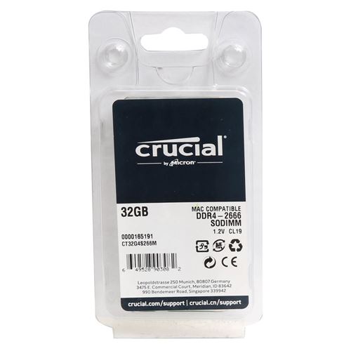Crucial 32GB DDR4-2666 (PC4-21300) CL9 SO-DIMM Laptop Memory