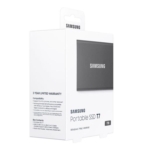 SAMSUNG SSD T7 Portable External Solid State Drive 1TB, Up to USB 3.2 Gen  2, Reliable Storage for Gaming, Students, Professionals, MU-PC1T0T/AM, Gray  : Electronics 