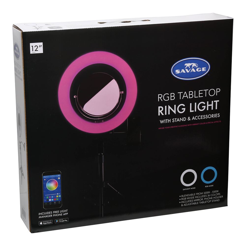 Savage RGB Tabletop Ring Light with Stand, Mirror and Phone Holder